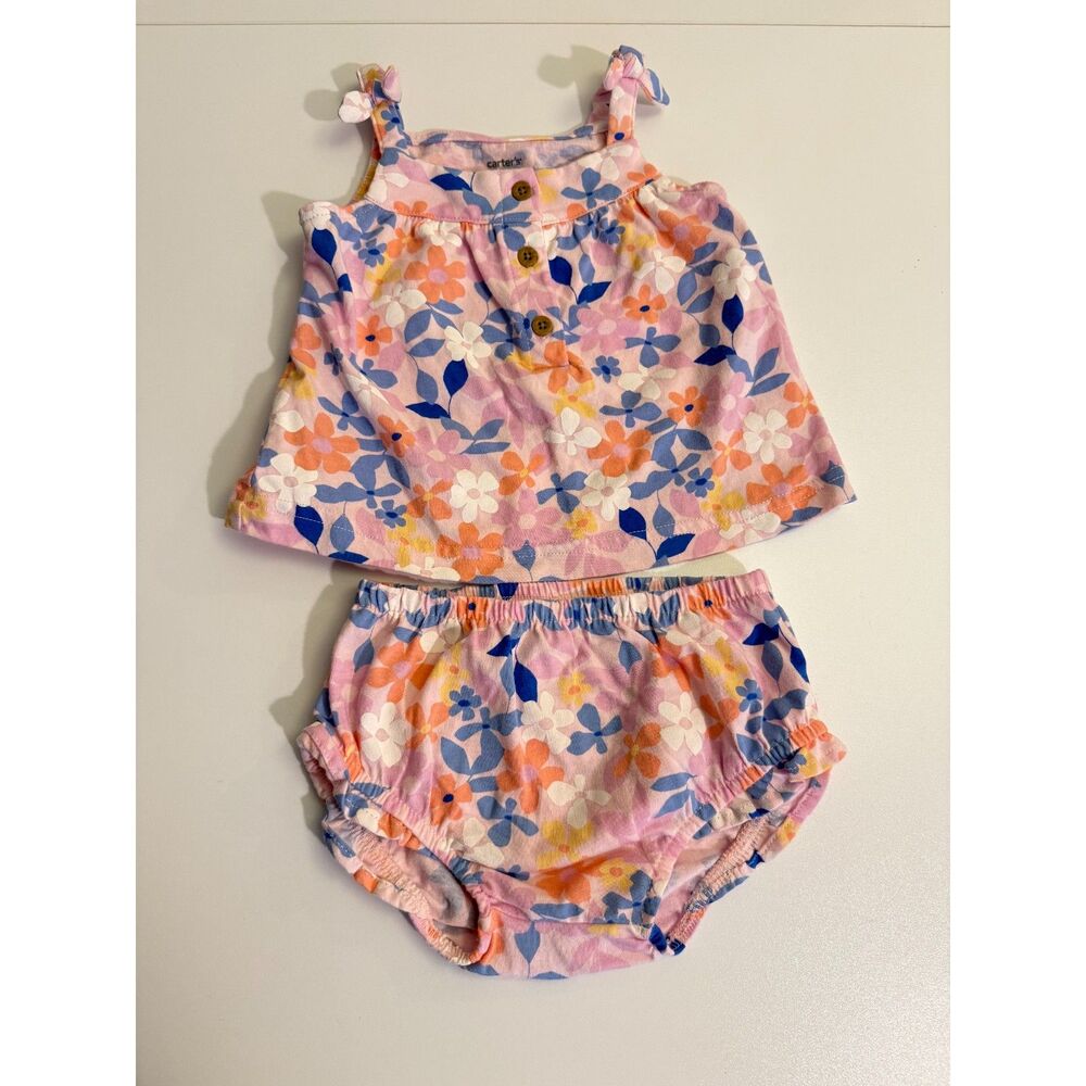 Carter's Two Piece Baby Girl Set - Pink Floral Tank & Diaper Cover 6m